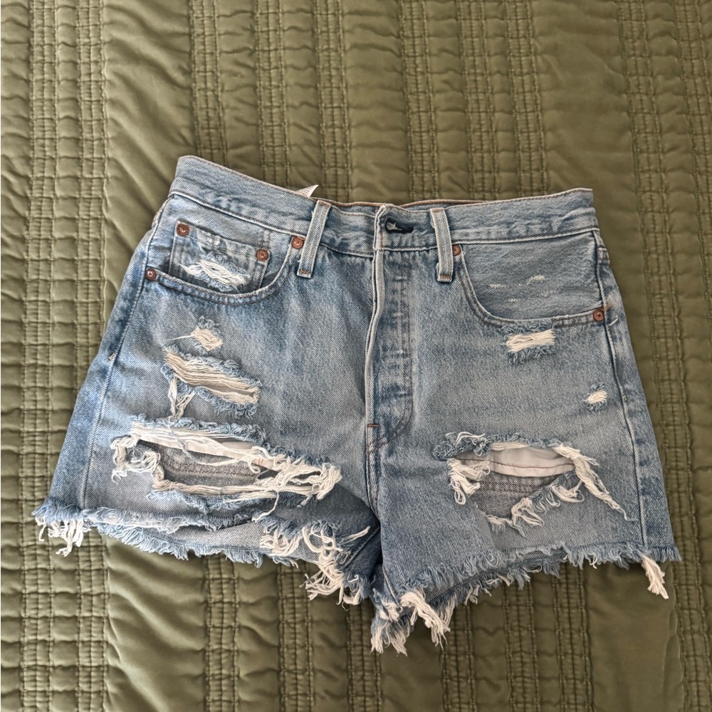 Levi's Blue High Waist Distressed Denim Shorts
